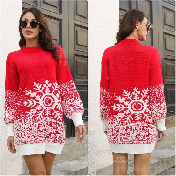 Red Snowflake Sweater Dress - Picture 5 of 6